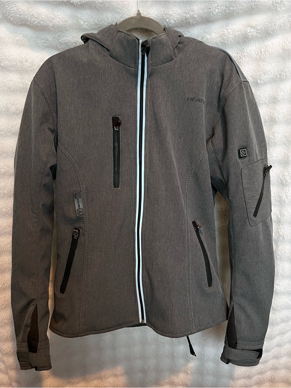 First Manufacturing Co Heated Softshell Riding Jacket Gray Size M Hooded Moto